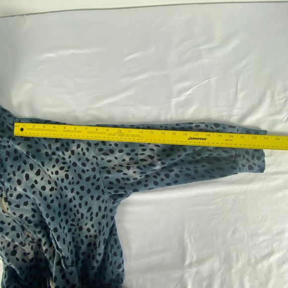 Monrow Hoodie Women XS Cropped Zip Up Cheetah Print Blue Jacket - Picture 11 of 14